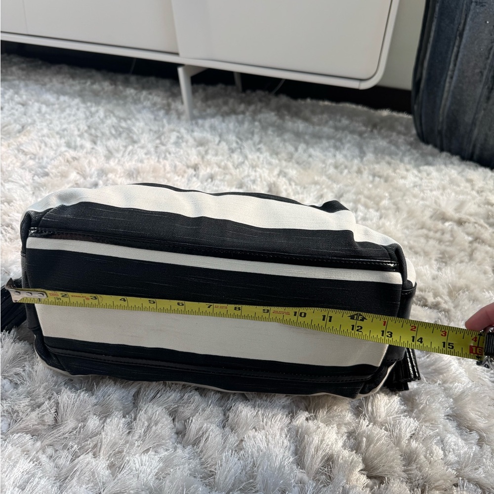 Kate Spade Black and White Stripe Canvas and Patent Leather Accents Hand Bag - Picture 11 of 11